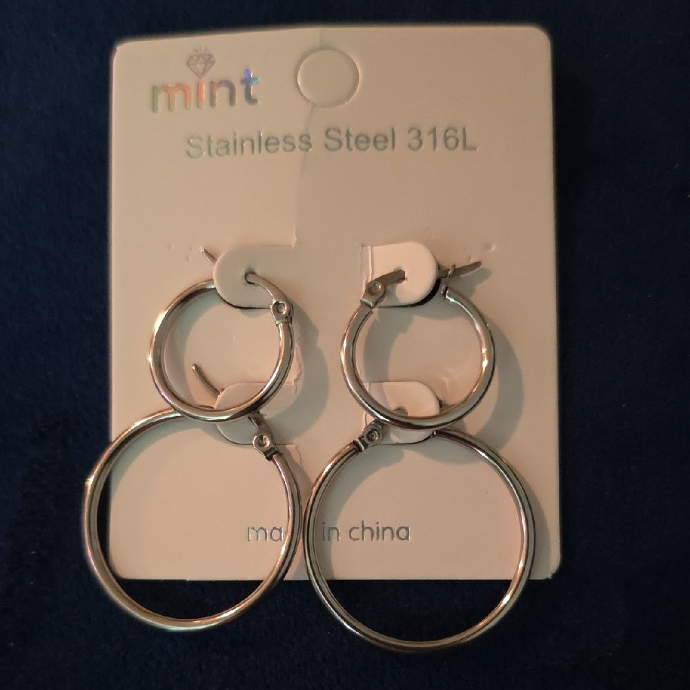 Mint Stainless Steel Hoop Earring Set